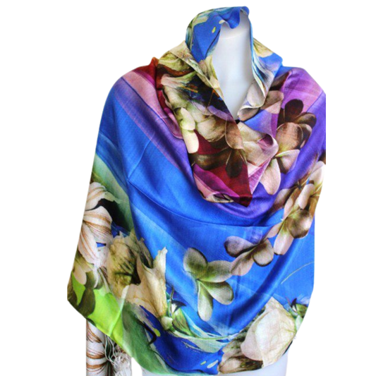 Deidaa Luxury Frangipani Print Floral Silk Scarf