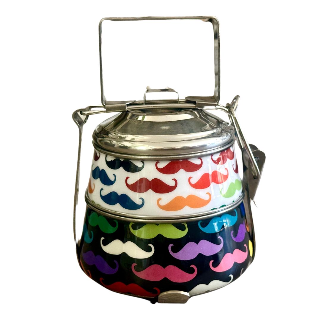 deidaa steel bento box tiffin two tiered moustache print box