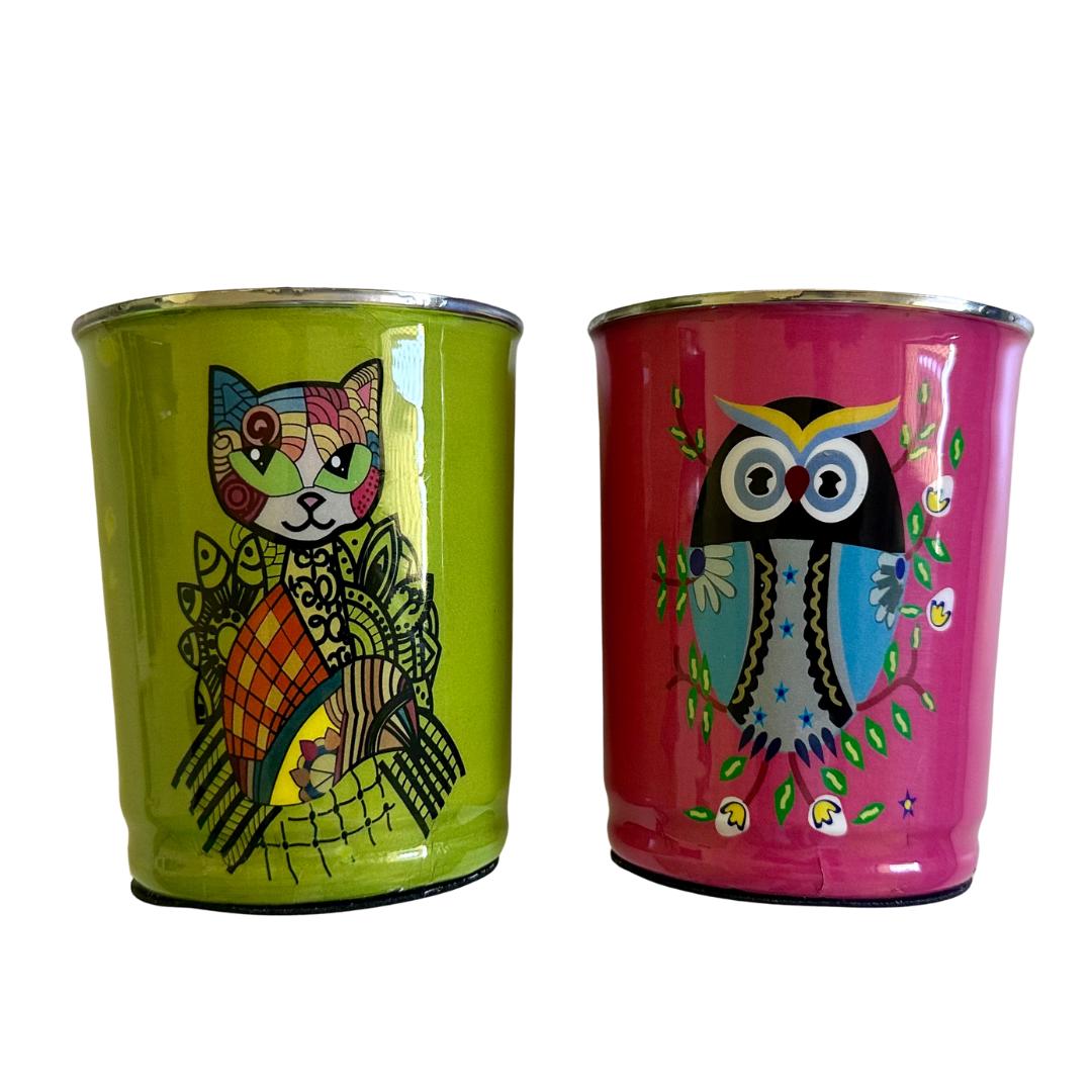 deidaa steel green cat glass pink owl glass