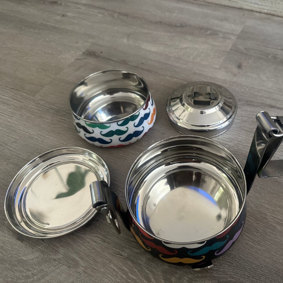 deidaa steel tiffin box with removable bowls moustache print