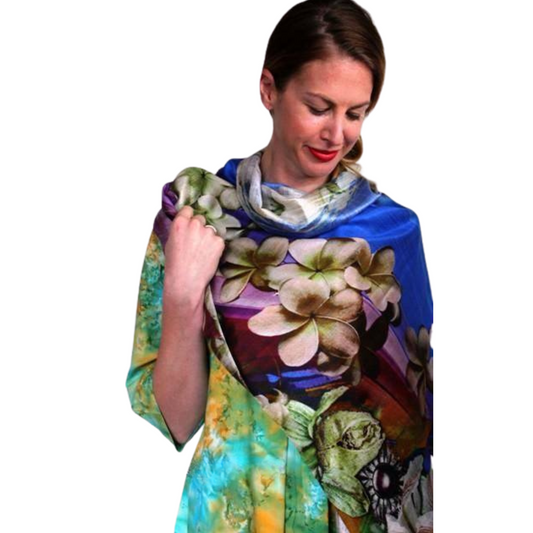 Deidaa Luxury Frangipani Print Floral Silk Scarf