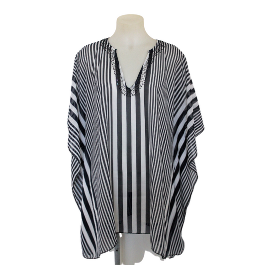 black white striped kaftan plus size