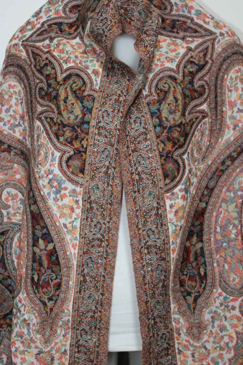 black white wool paisley scarf