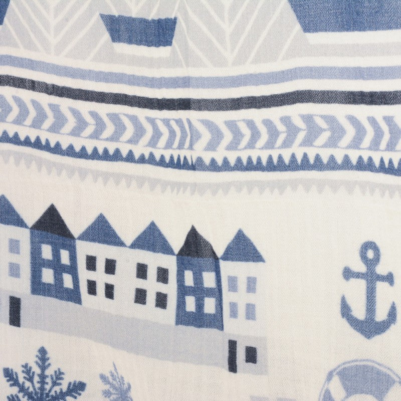 Blue White Scandi Print Umea Men's Wool Scarf