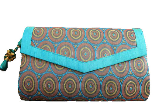 boho clutch bag brocade blue