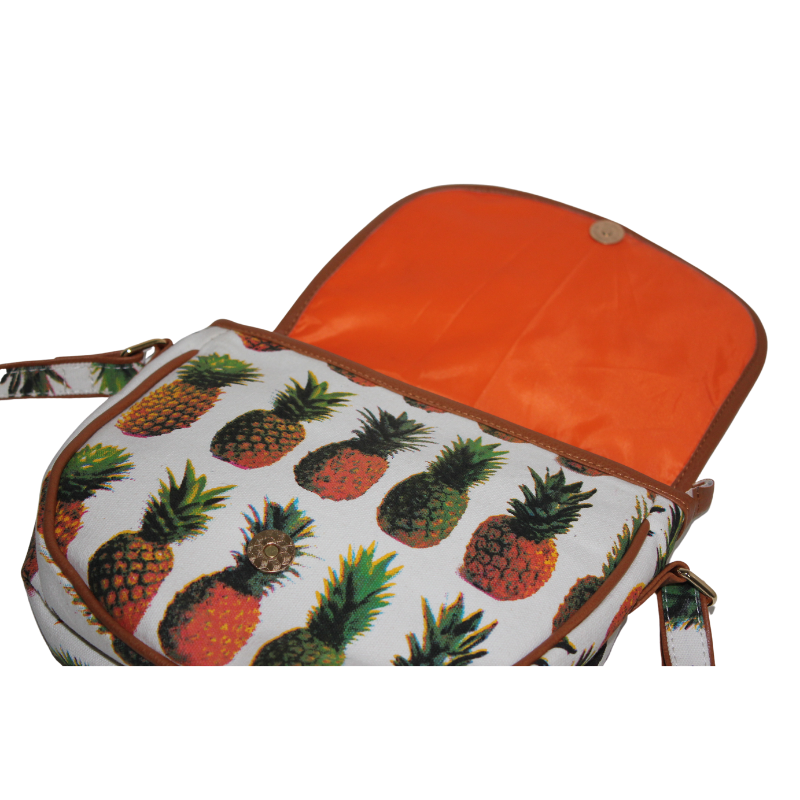 canvas crossbody bag pineapple magnetic snap lock inner lining