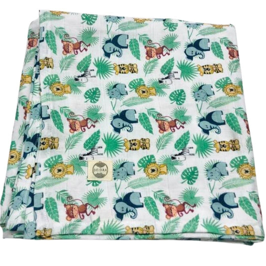 deidaa lion and monkey print organic cotton muslin baby swaddle