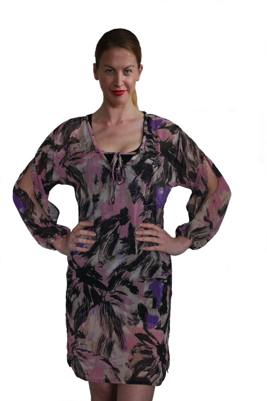 deidaa pink printed sheer kaftan beachwear