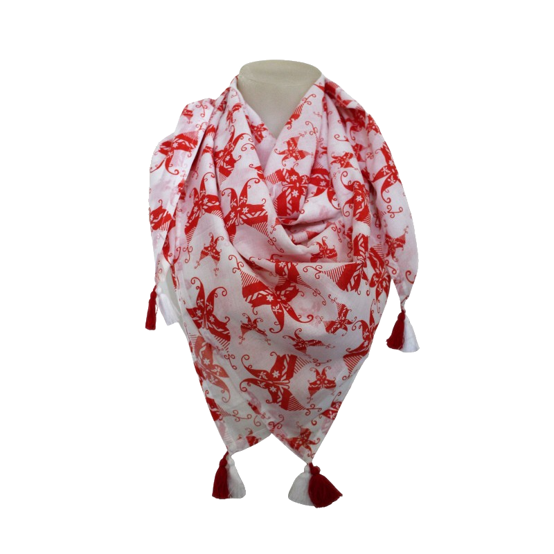 Bufanda de algodón estampada roja y blanca