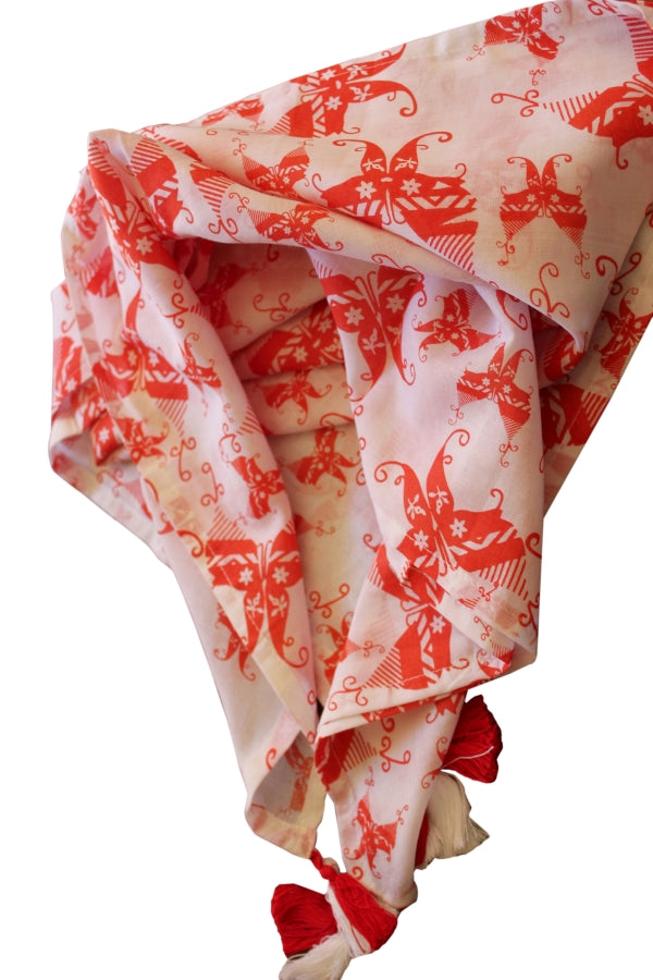 Bufanda de algodón estampada roja y blanca