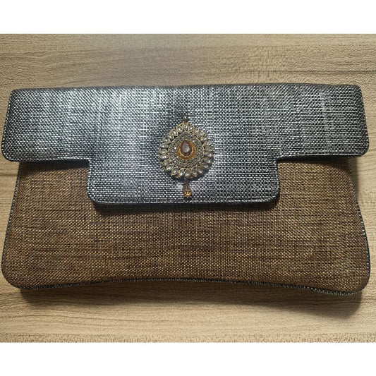 deidaa handmade metallic brown jute silk clutch bag