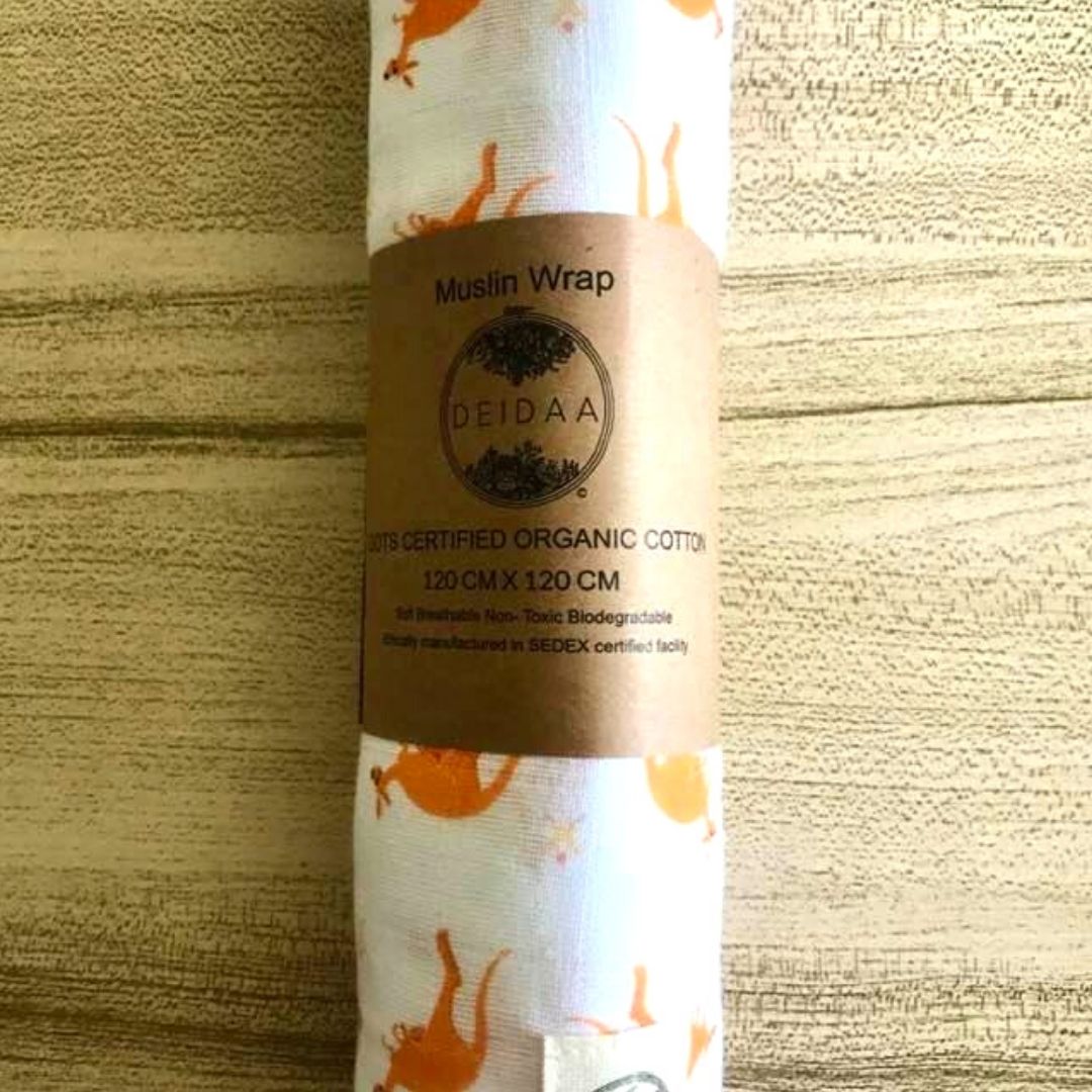 deidaa organic cotton muslin kangaroo print baby swaddle roll