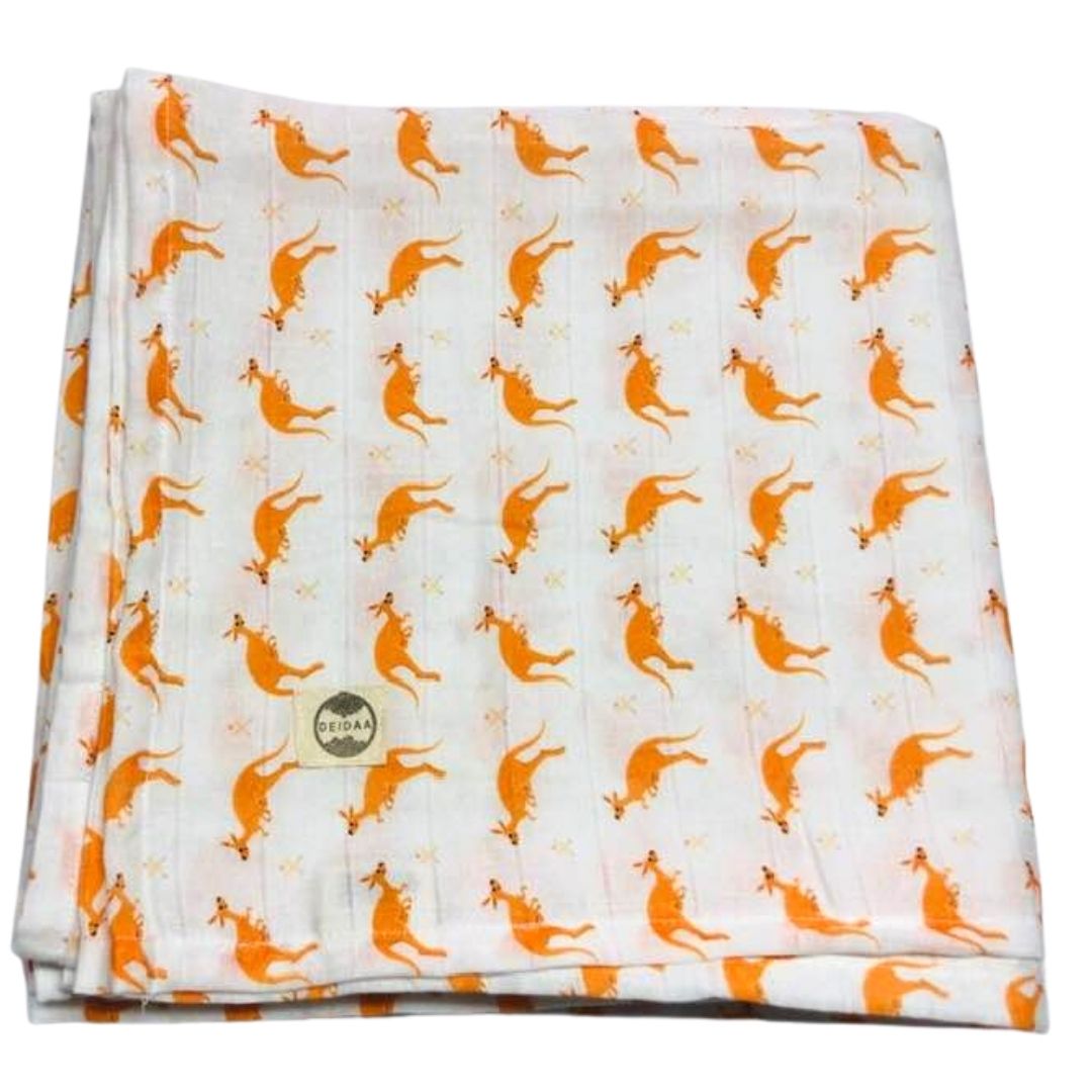 deidaa organic cotton muslin kangaroo print baby swaddle 