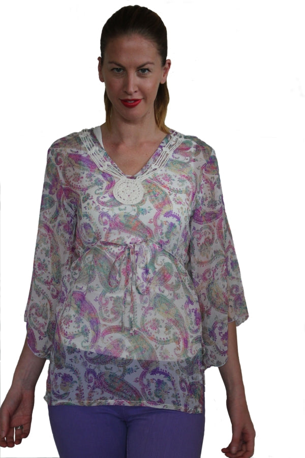 deidaa sheer beach summer kaftan paisley print crochet neckline