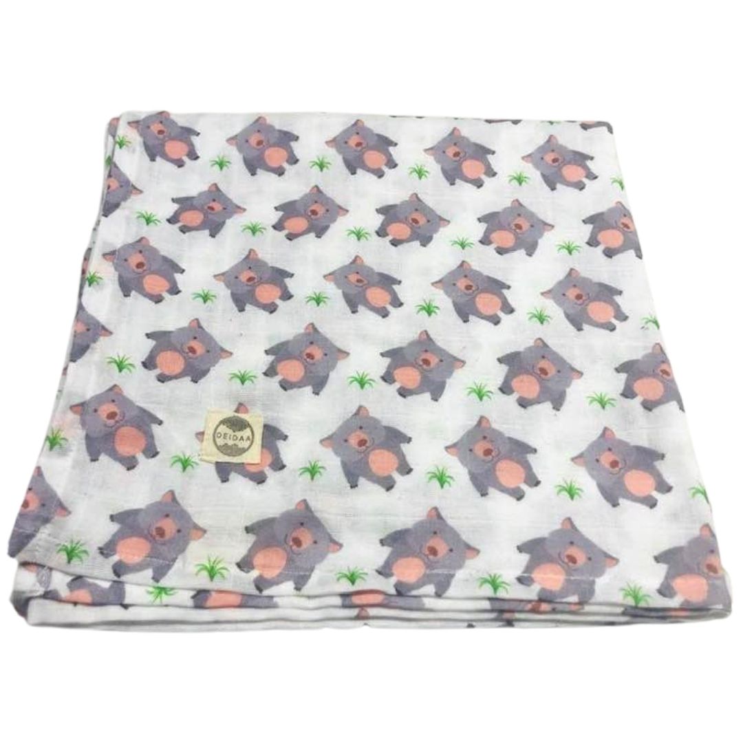 deidaa wombat print soft GOTS cotton muslin baby swaddle