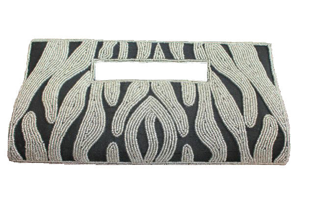 handbeaded clutch bag black silver silk