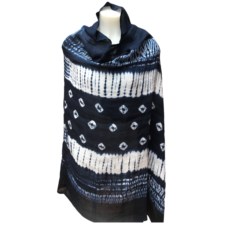 indigo tie dyed linen scarf