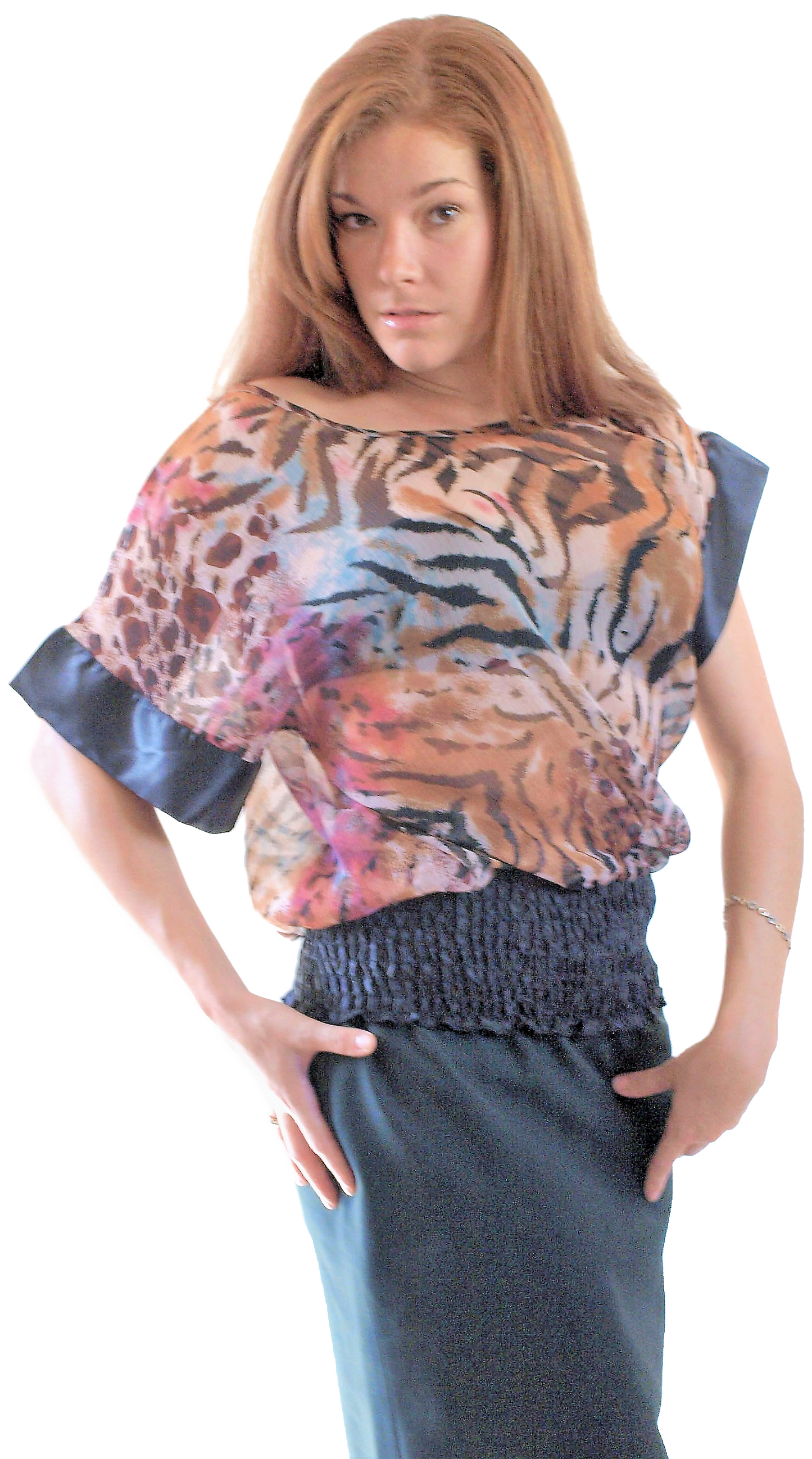 leopard print sheer top batwing sleeves elasticised waist
