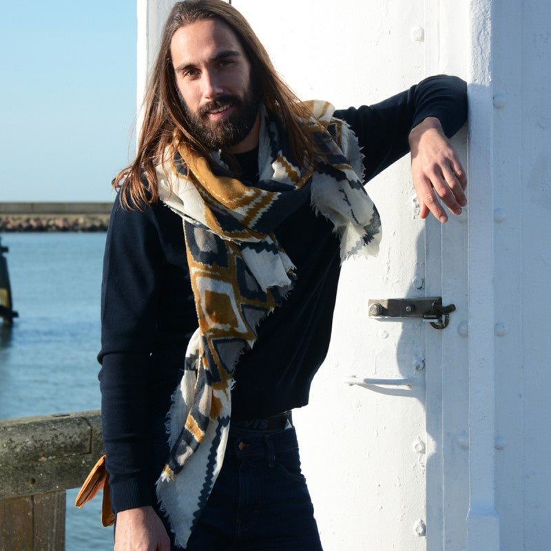 men's premium aztec print wool scarf designed in france