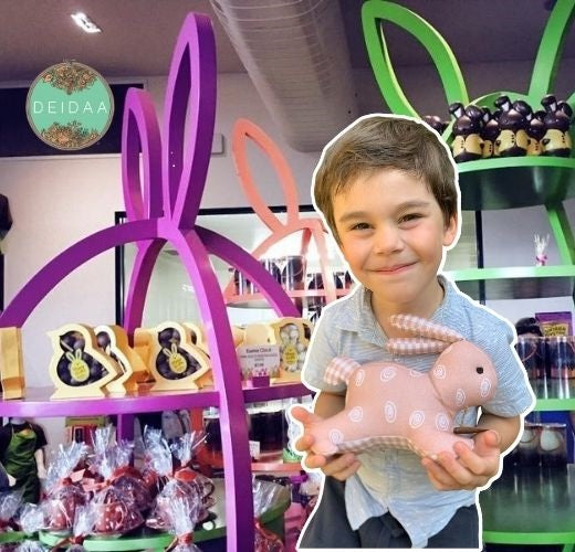 boy with Deidaa's ecotoy Easter bunny