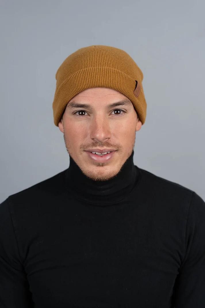 Man wearing Deidaa Mustard Yellow Merino Wool Beanie WInter Cap