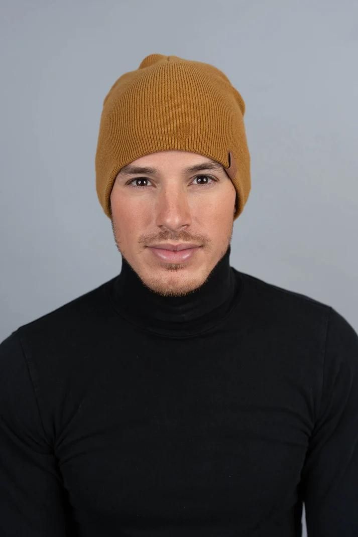 Man wearing Deidaa Turmeirc Yellow Merino Beanie Winter Cap French Design