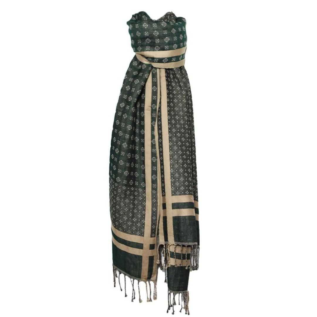 Deidaa Green Wool Cotton Tie Print Scarf