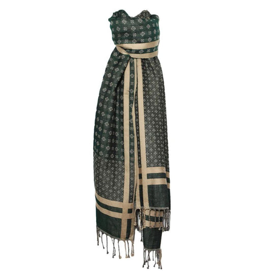 Deidaa Green Wool Cotton Tie Print Scarf