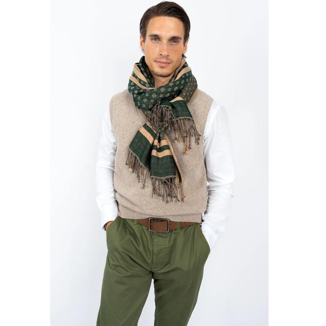 Deidaa Green Wool Cotton Tie Print Scarf