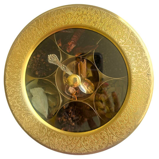 dedaa brass spice box with transparent top handetched design