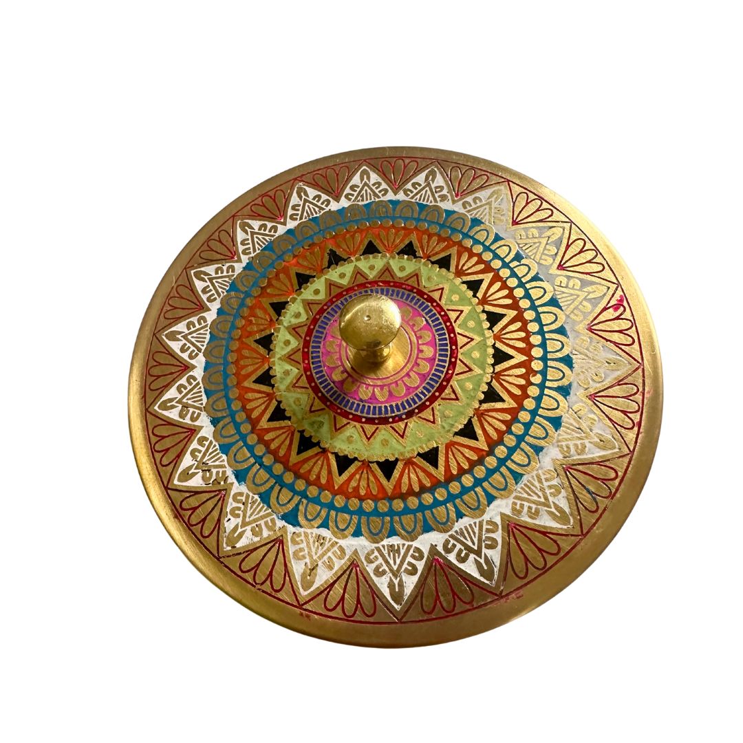 Deidaa Brass Small Gift Box Spice Condiment Box with Hand-Etched Mandala Design