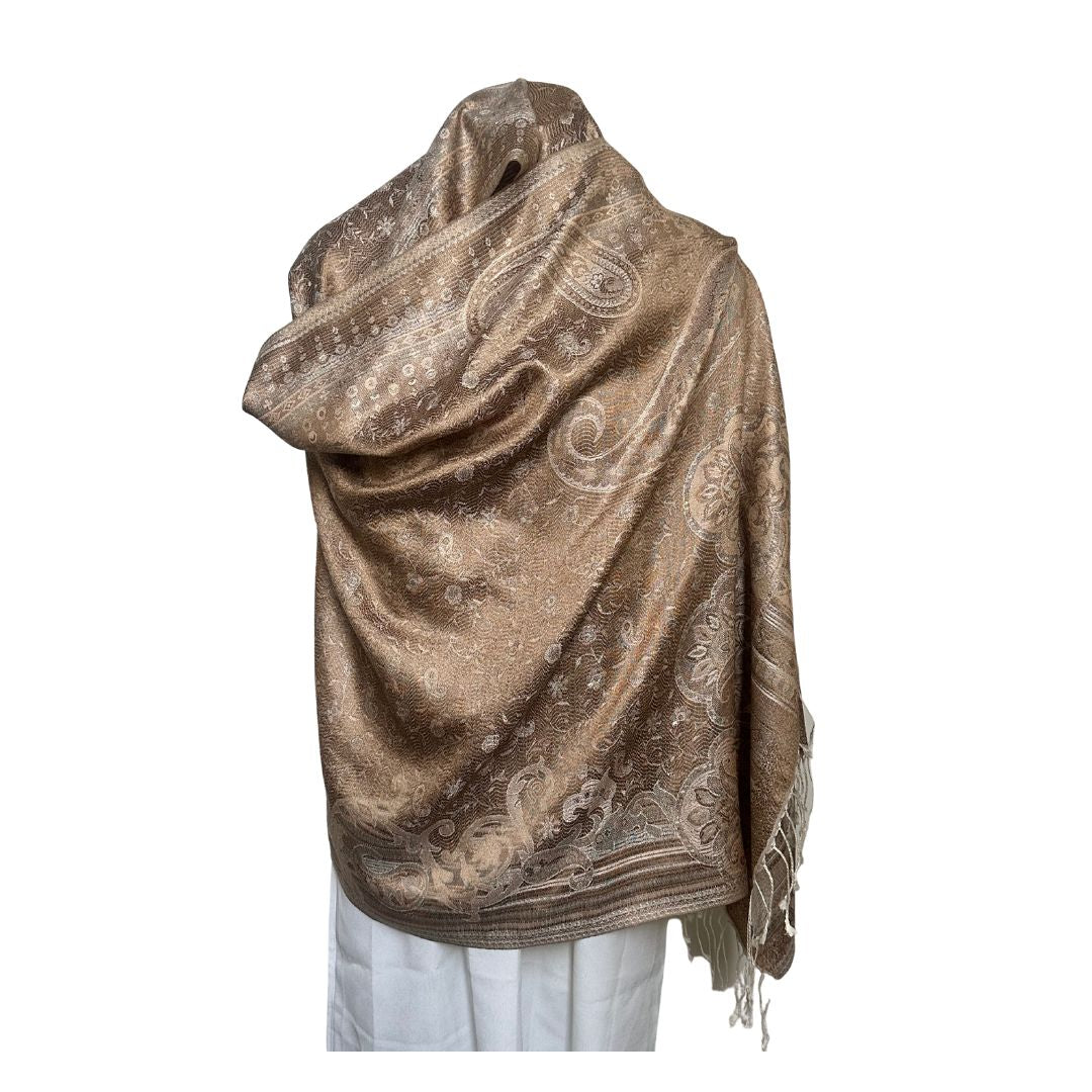 reversible brown beige paisley silk scarf side 2