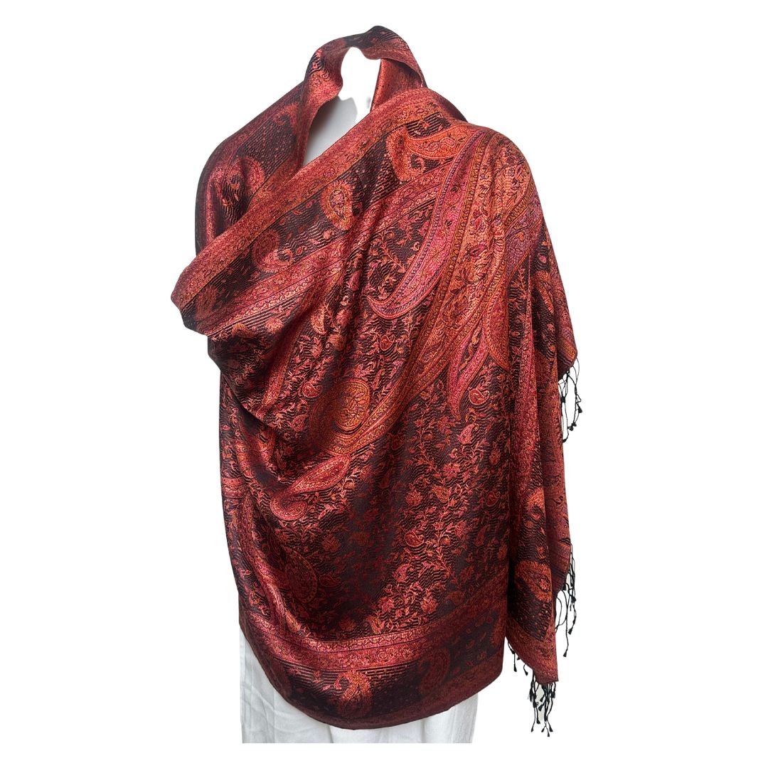 reversible paisley red silk scarf