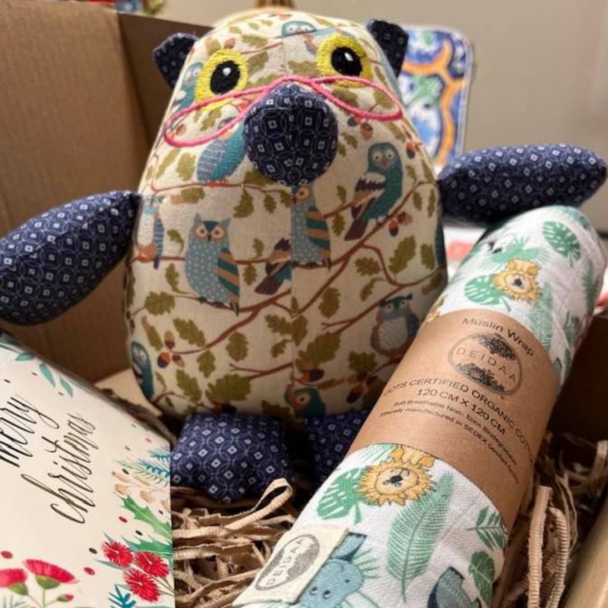 Deidaa Christmas Gift Box Organic Owl Toy Muslin Swaddle