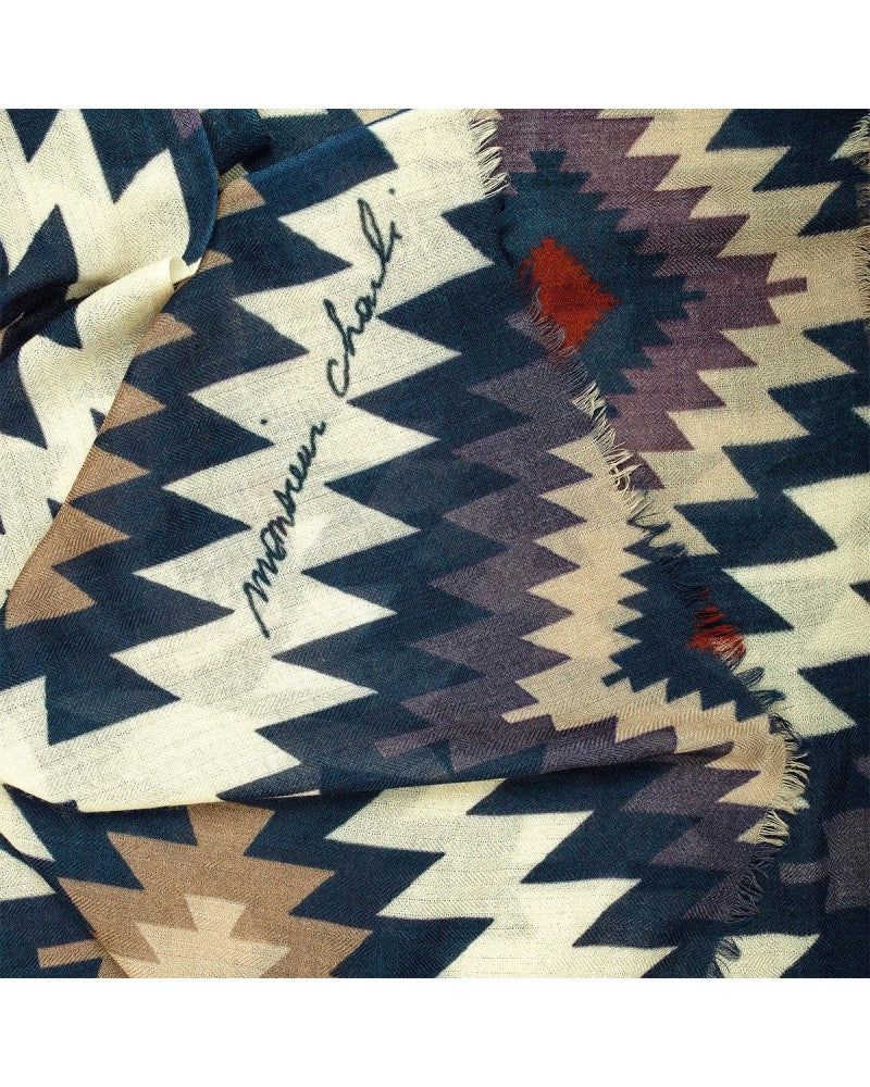 aztec printed wool scarf close up