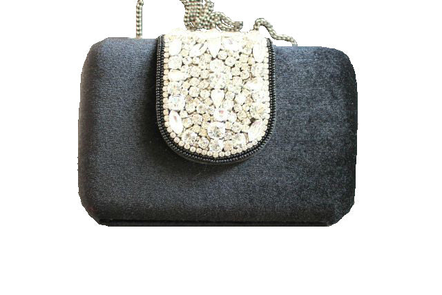 black beaded clutch bag stone studded magnetic flap optional side sling