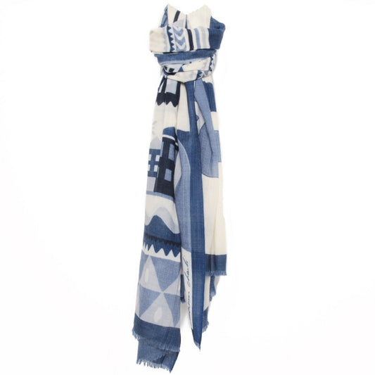 Bufanda de lana para hombre Umea con estampado escandinavo azul y blanco