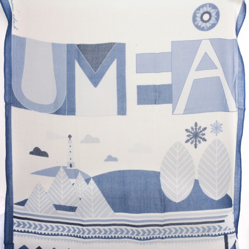 Blue White Scandi Print Umea Men's Wool Scarf