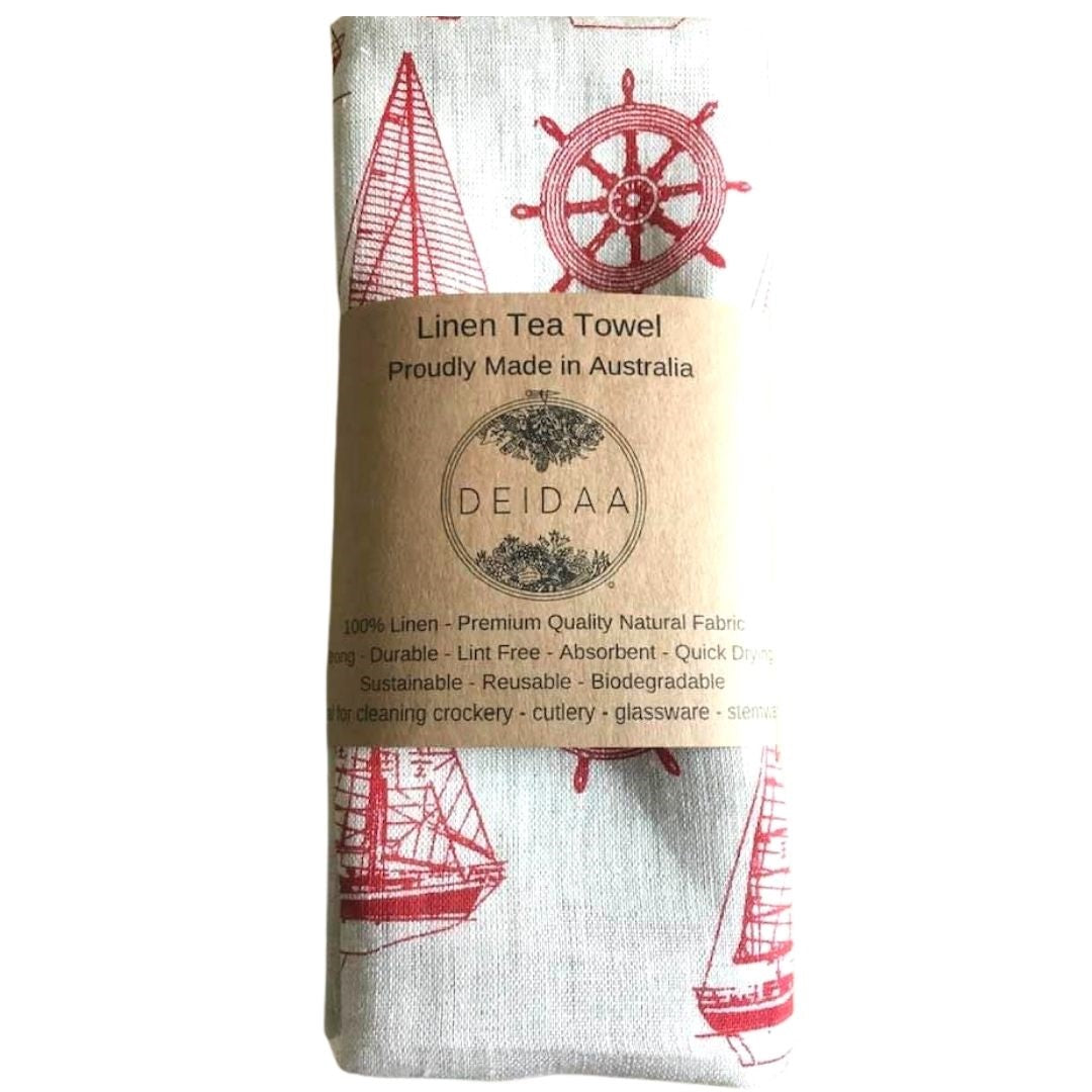 deidaa boat print linen tea towel handmade