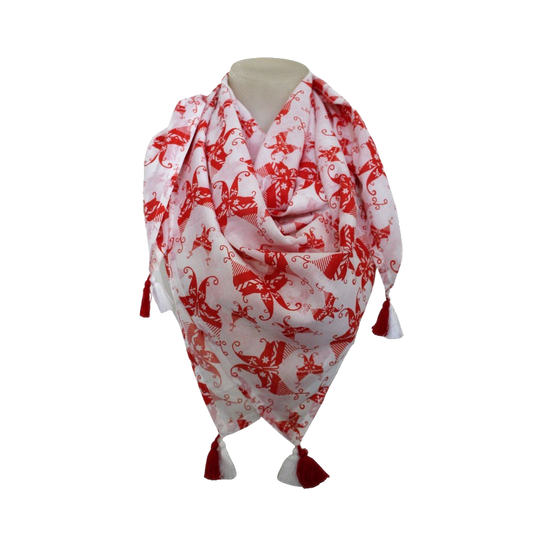Bufanda de algodón estampada roja y blanca