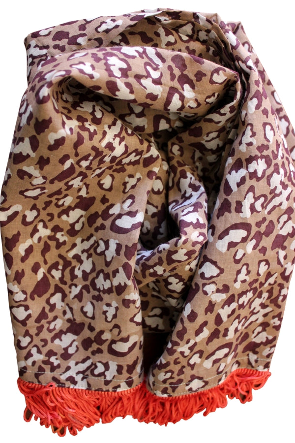 leopard print cotton scarf fringe