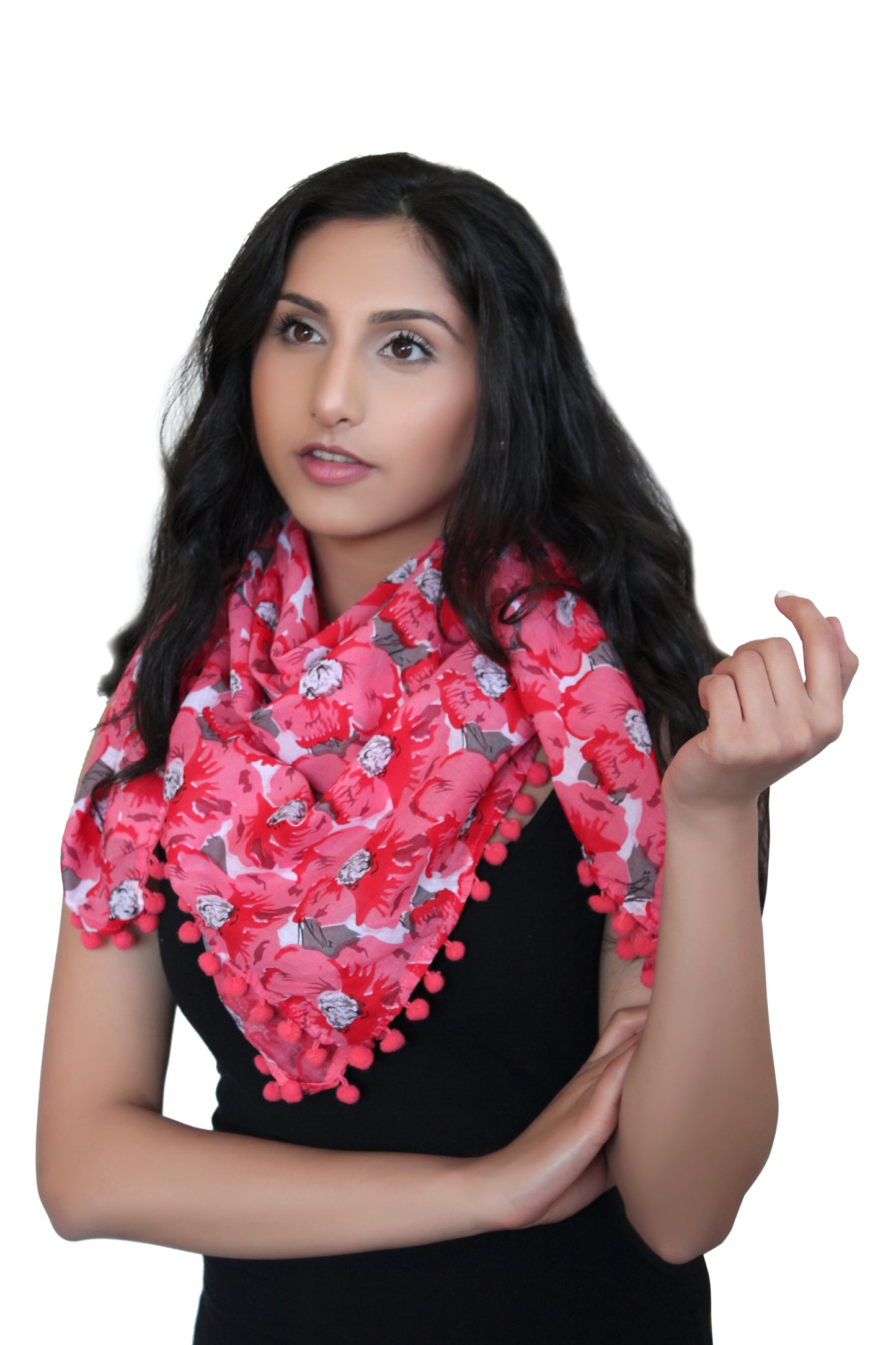 deidaa cotton scarf pompom red floral