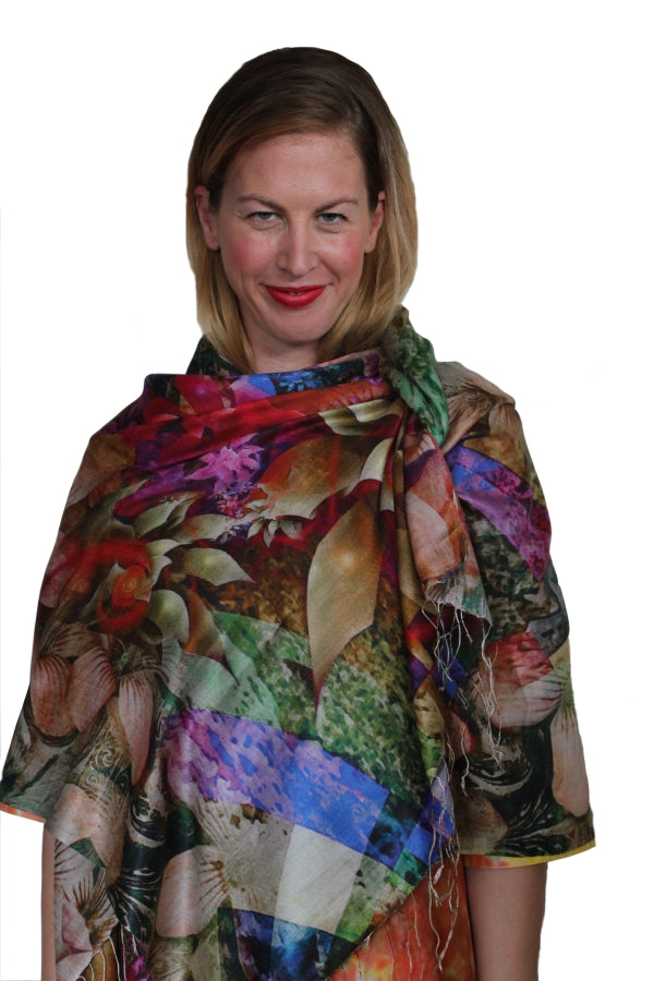 Designer SIlk Scarf - Multicolour Flower