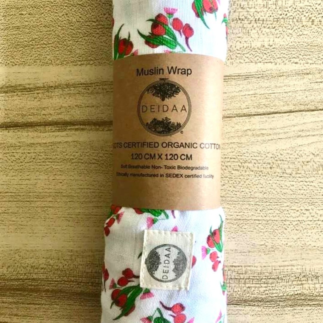 deidaa gumnut print soft organic cotton muslin baby swaddle roll