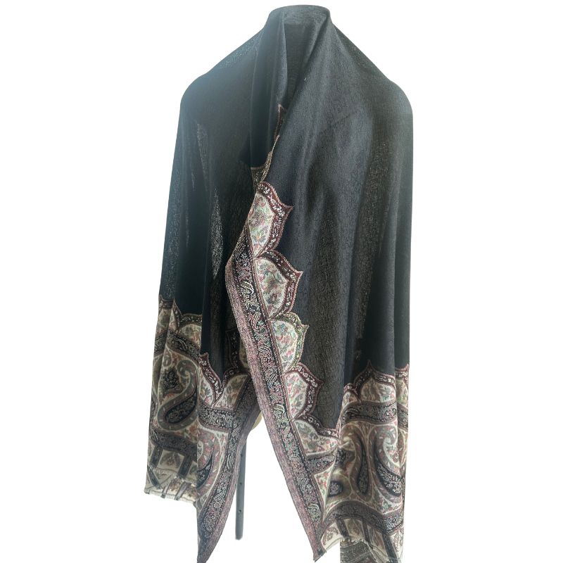 deidaa large black paisley pashmina scarf with self weave
