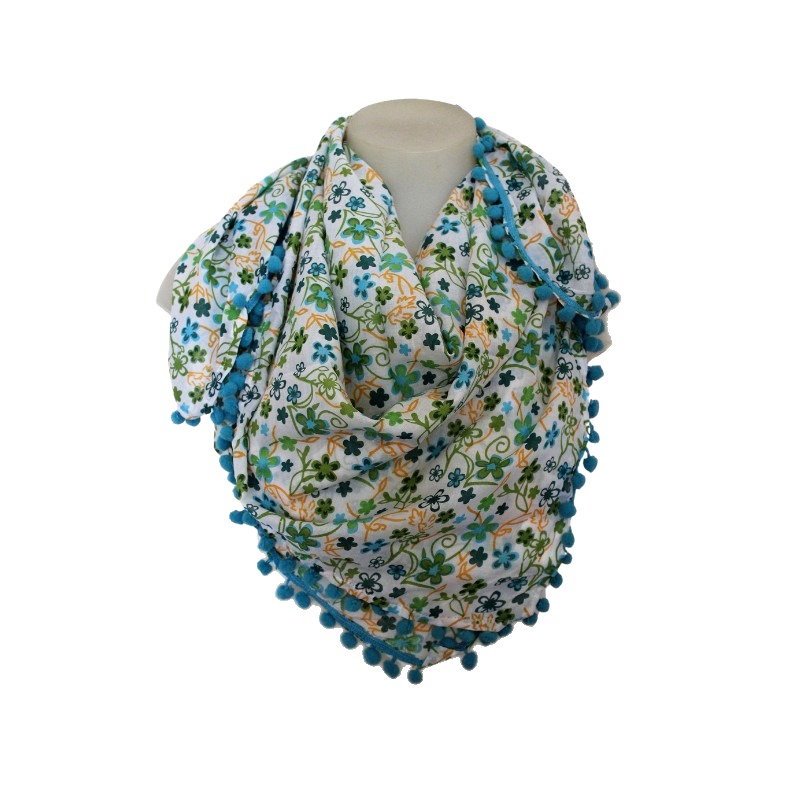 deidaa pompom cotton summer scarf floral blue