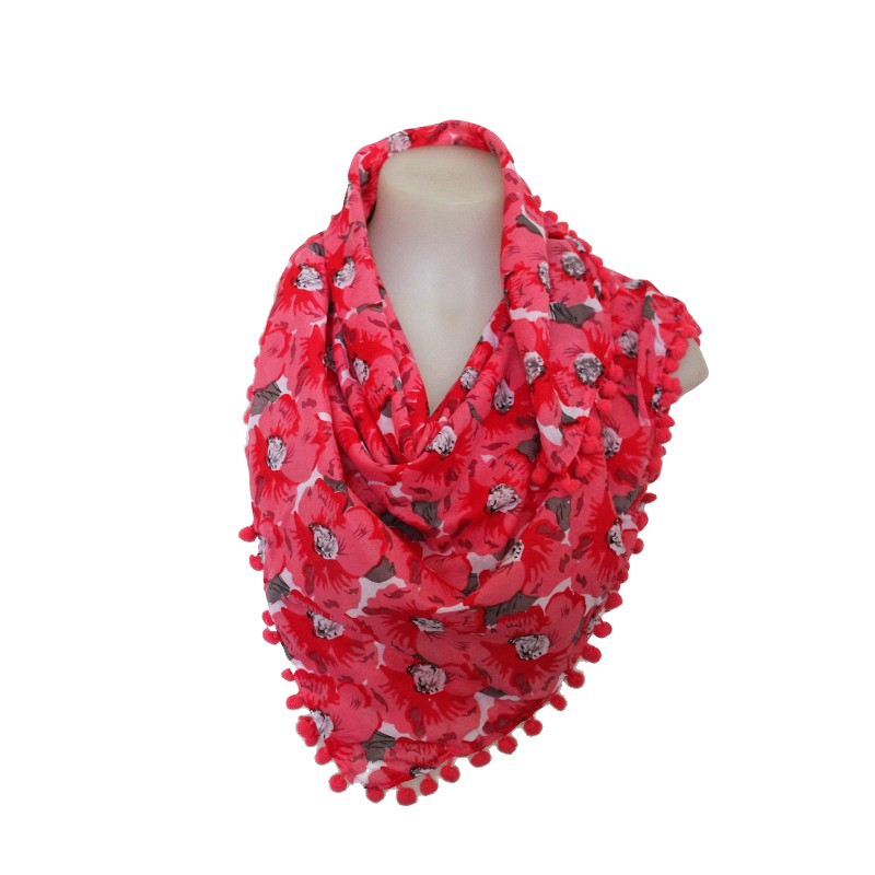 deidaa pompom cotton summer scarf floral red