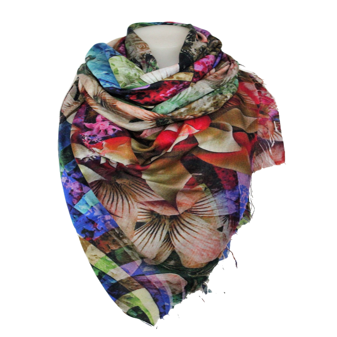 designer silk scarf multicolour flower