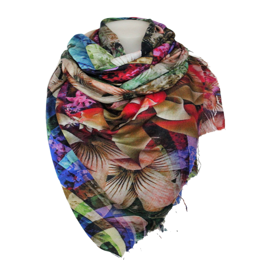 designer silk scarf multicolour flower