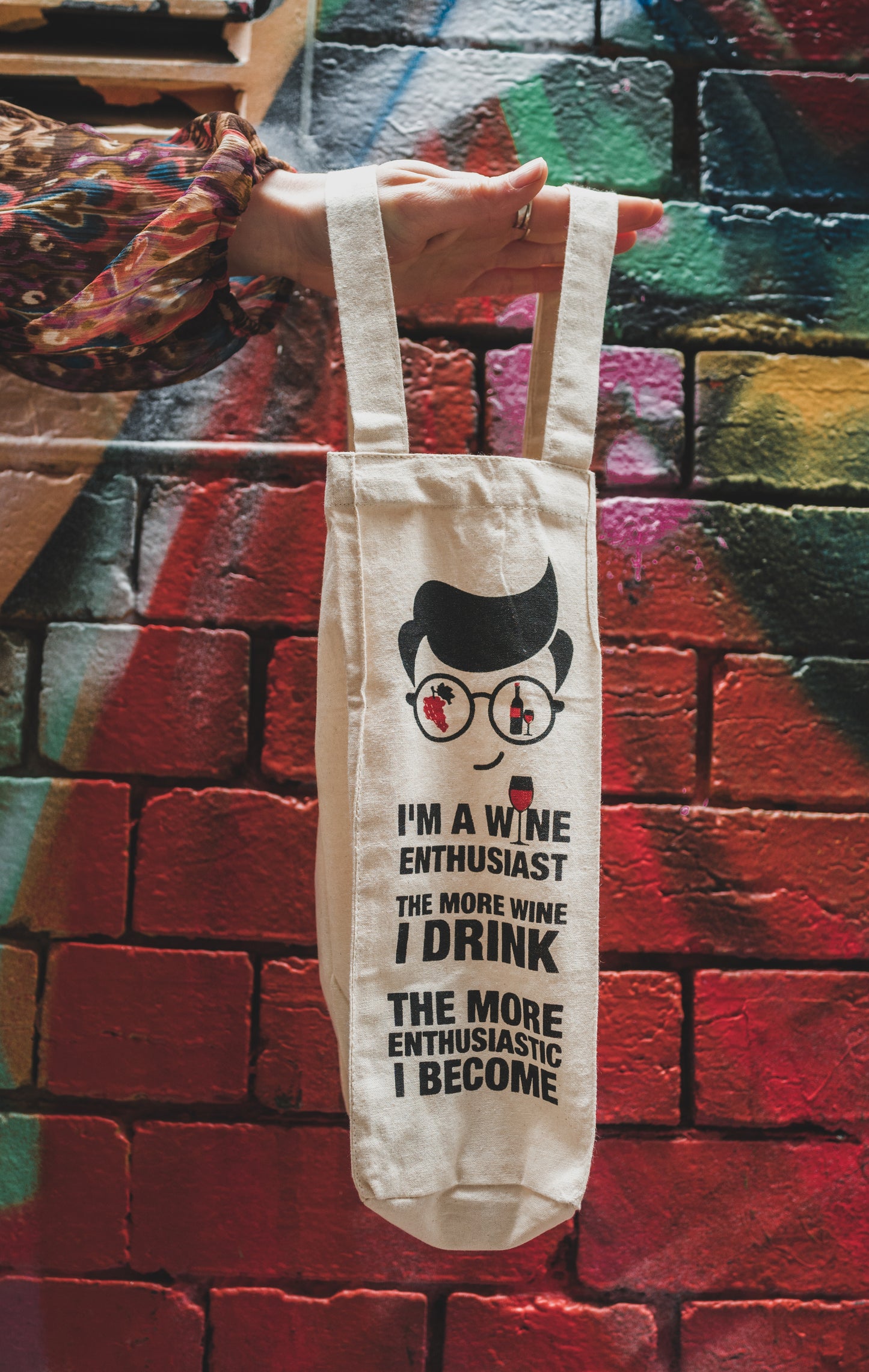 funny printed calico wine bag